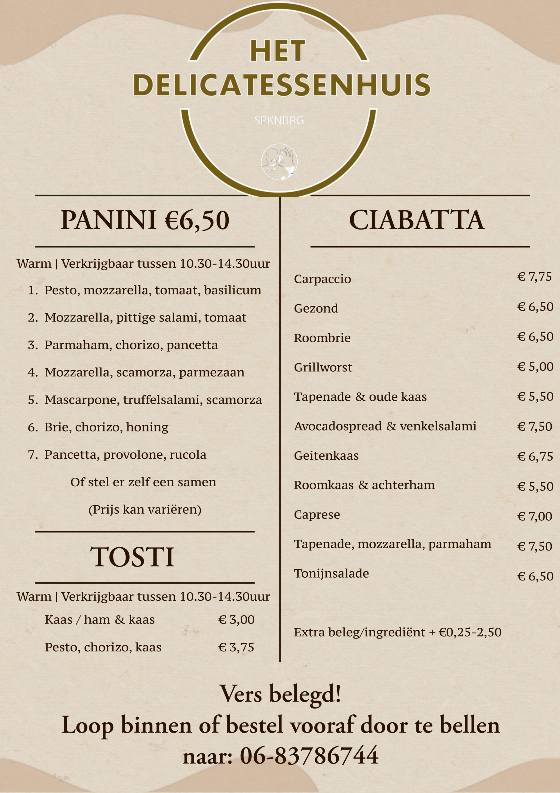 Menukaart winkel